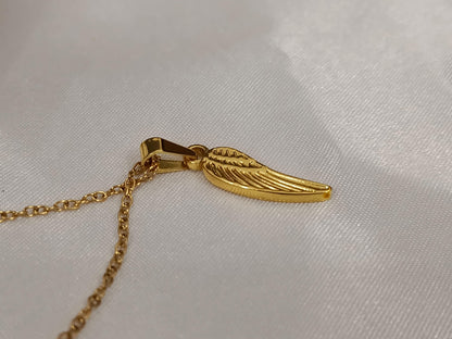 Collar de pluma,medalla, cruz,y corazón acero inoxidable oro bañado 18K 40cm más extensión de 5cm para mujeres