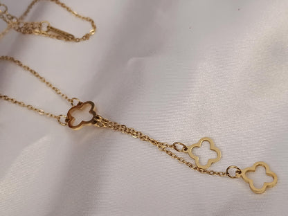 collar largo 55cm más extensión de acero con colgantes tréboles bañado en oro 18K resistente al agua collar para mujeres