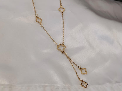 collar largo 55cm más extensión de acero con colgantes tréboles bañado en oro 18K resistente al agua collar para mujeres