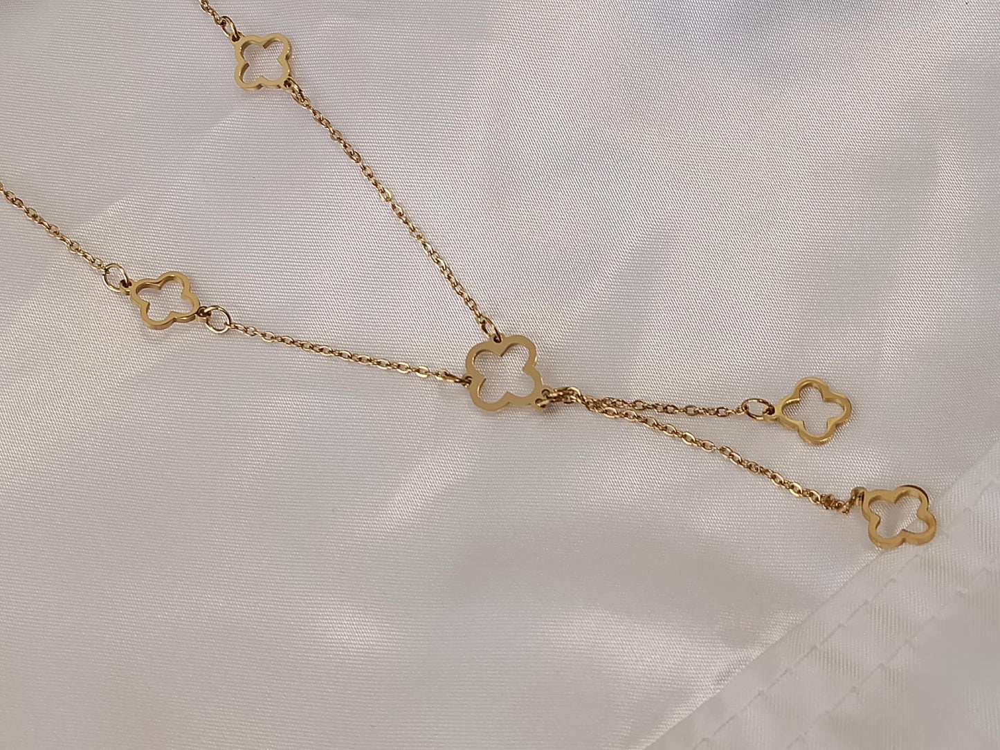 collar largo 55cm más extensión de acero con colgantes tréboles bañado en oro 18K resistente al agua collar para mujeres