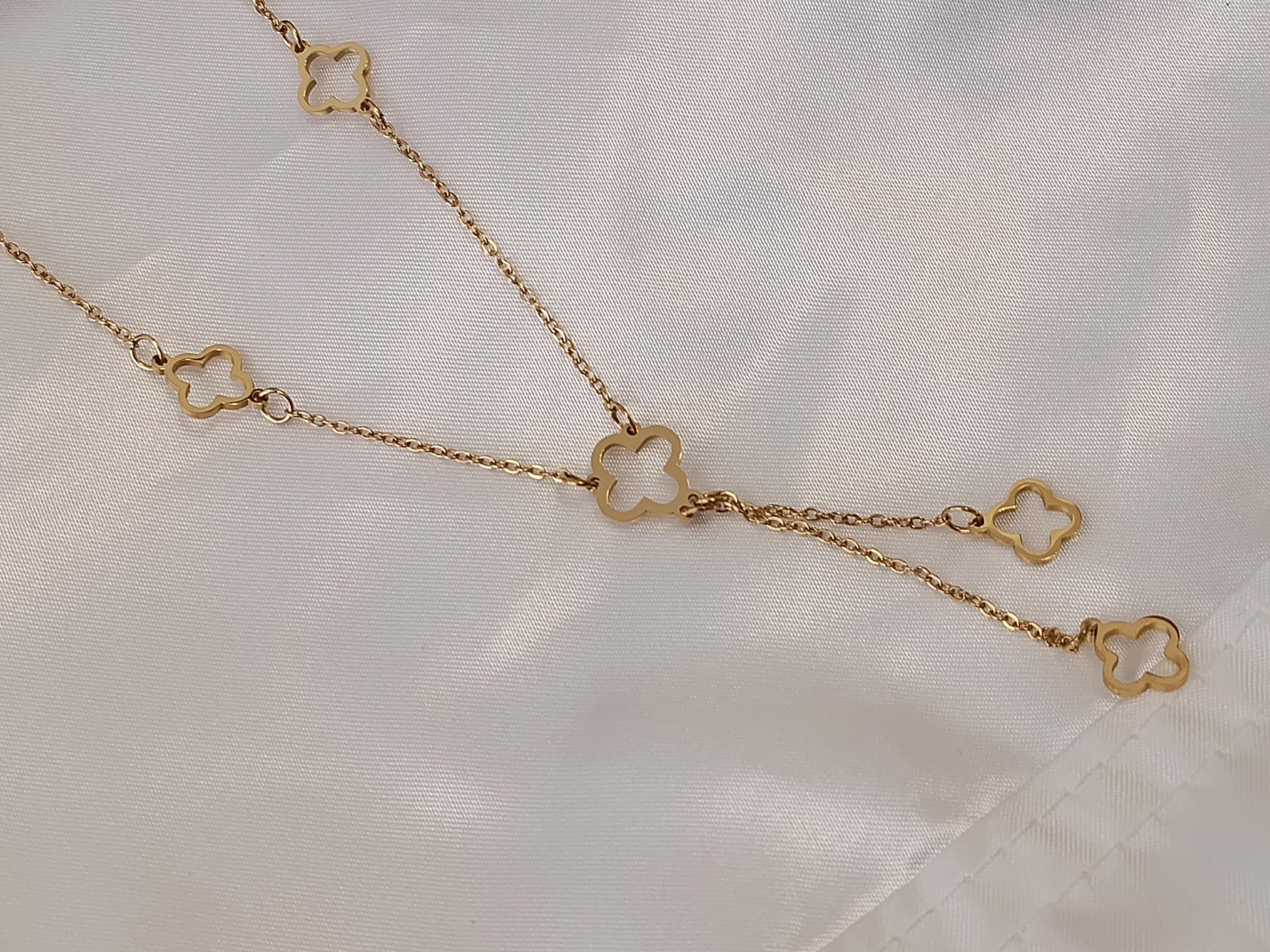 collar largo 55cm más extensión de acero con colgantes tréboles bañado en oro 18K resistente al agua collar para mujeres