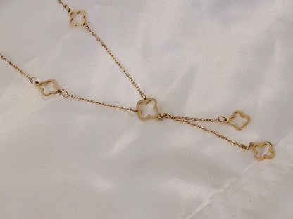 collar largo 55cm más extensión de acero con colgantes tréboles bañado en oro 18K resistente al agua collar para mujeres