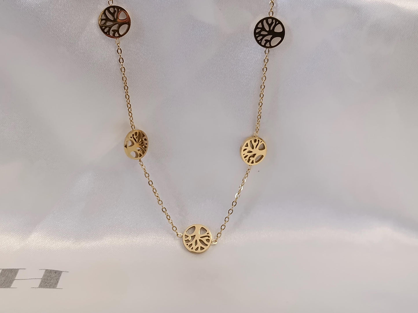 Collar de cuentas con arboles de la vida acero inoxidable bañado en oro 18K para mujeres