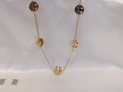 Collar de cuentas con arboles de la vida acero inoxidable bañado en oro 18K para mujeres