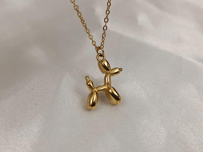 Collar con colgante perro acero inoxidable oro bañado 18K para mujeres o niños