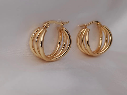 Pendientes de aros anchos bañado en oro 18K.acero inoxidable aretes para uso diarios para mujeres