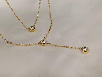 Set de Collares Apilables Dobles con Circonitas, Acero Inoxidable y Oro 18K (PVD) - 16" y 20" para mujeres