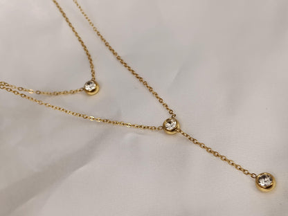 Set de Collares Apilables Dobles con Circonitas, Acero Inoxidable y Oro 18K (PVD) - 16" y 20" para mujeres