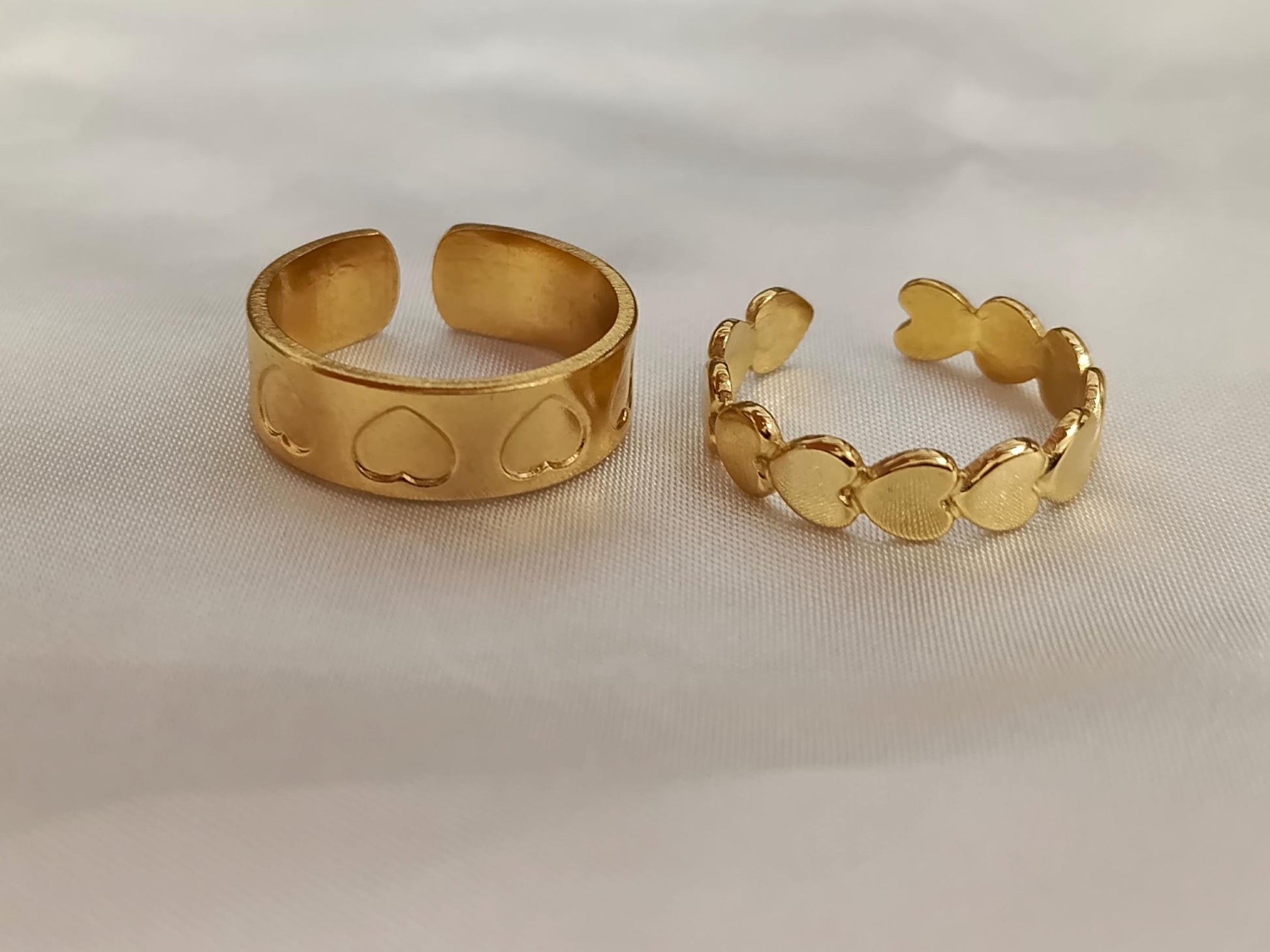 Set de Anillo Ajustable con corazones Inoxidable con Baño de Oro 18K regalos para ella