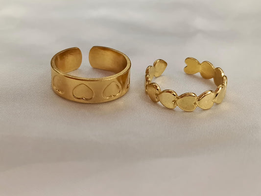 Set de Anillo Ajustable con corazones Inoxidable con Baño de Oro 18K regalos para ella