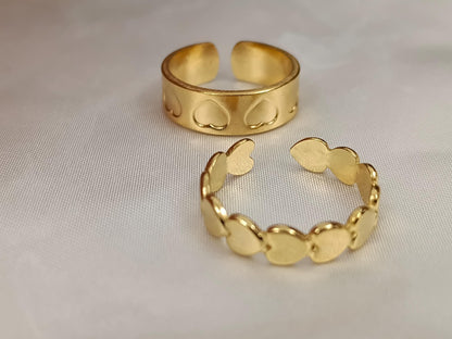 Set de Anillo Ajustable con corazones Inoxidable con Baño de Oro 18K regalos para ella