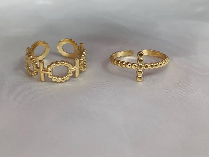Set de Anillo Ajustable con cruz Inoxidable con Baño de Oro 18K regalos para ella