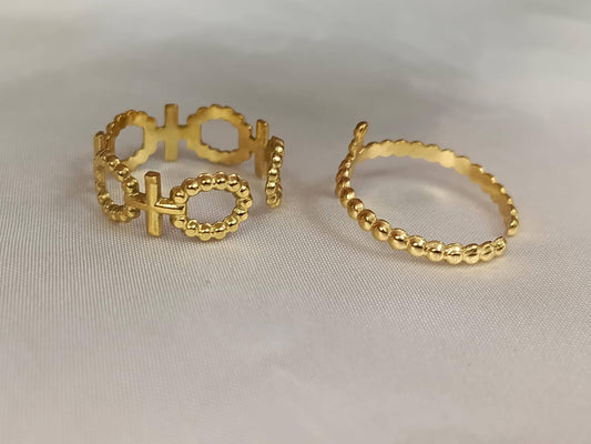 Set de Anillo Ajustable con cruz Inoxidable con Baño de Oro 18K regalos para ella