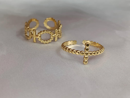 Set de Anillo Ajustable con cruz Inoxidable con Baño de Oro 18K regalos para ella