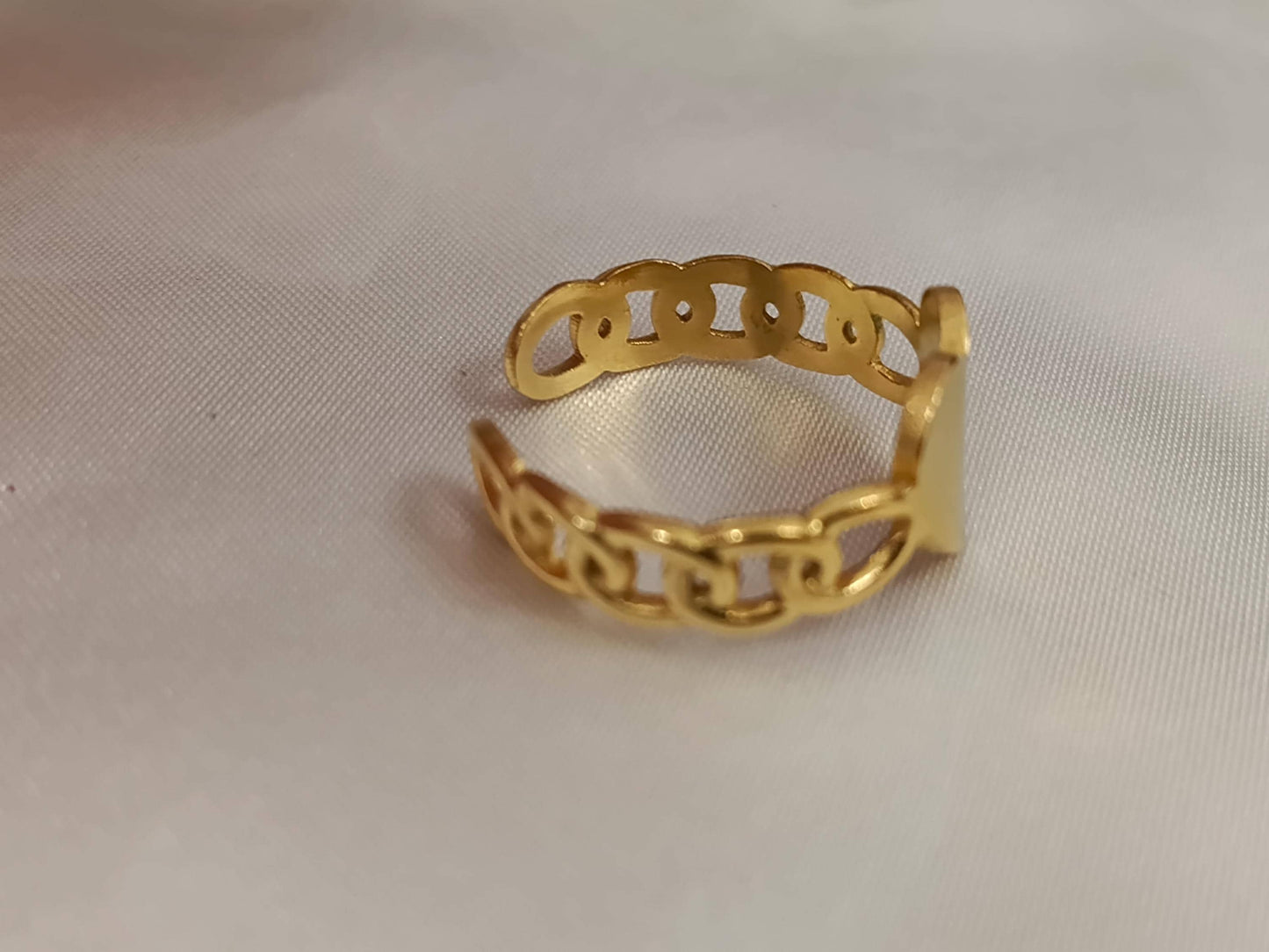 Anillo Abierto Ajustable corazón grande- Acero Inoxidable - bañado en oro 18K para ella