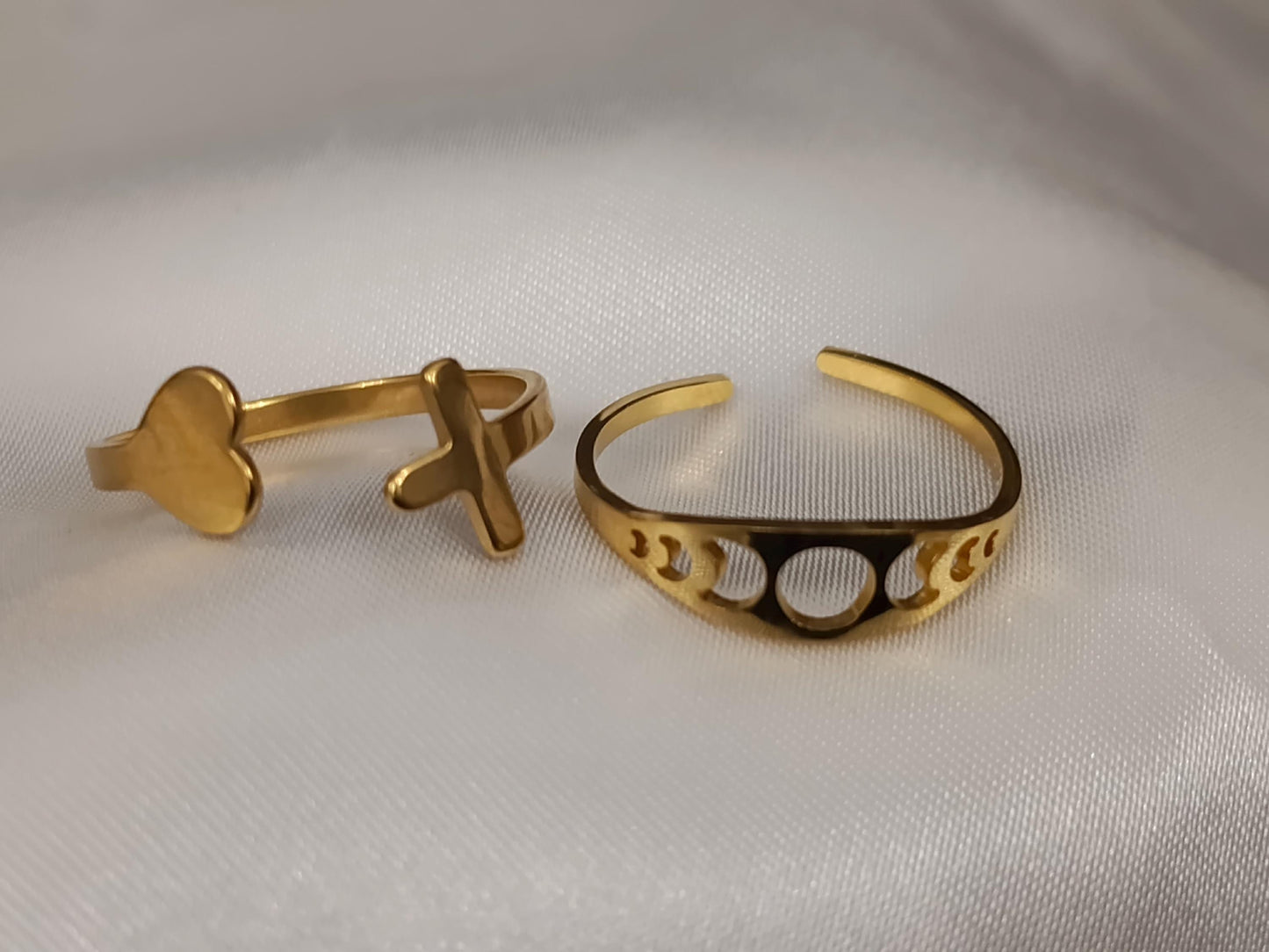 Set de Anillo Ajustable con corazón y cruz Inoxidable con Baño de Oro 18K regalos para ella