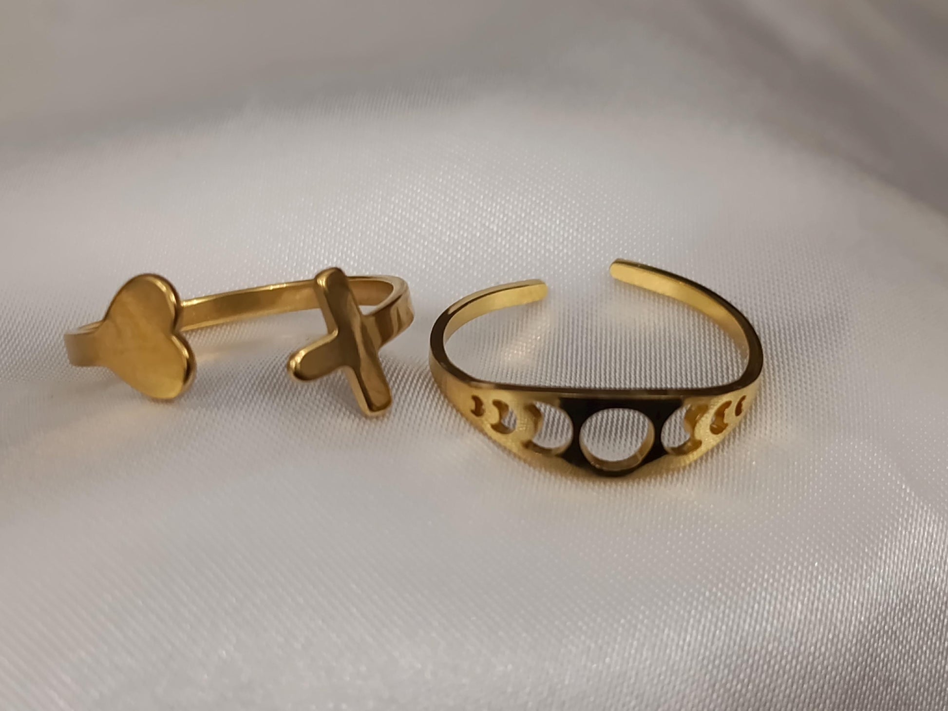 Set de Anillo Ajustable con corazón y cruz Inoxidable con Baño de Oro 18K regalos para ella