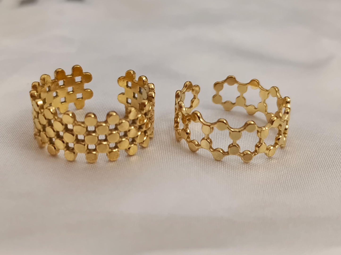 Set de Anillo Ajustable forma escalado italiano Inoxidable con Baño de Oro 18K regalos para ella