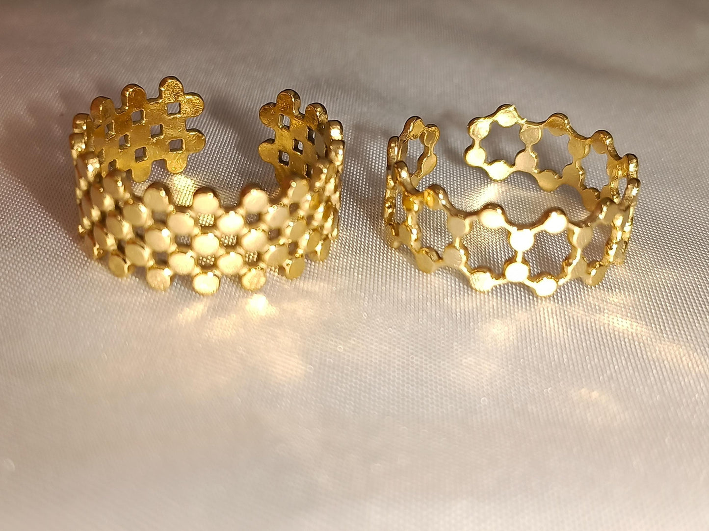 Set de Anillo Ajustable forma escalado italiano Inoxidable con Baño de Oro 18K regalos para ella