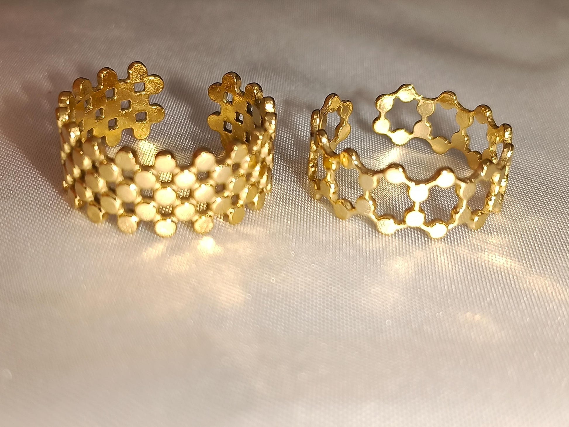 Set de Anillo Ajustable forma escalado italiano Inoxidable con Baño de Oro 18K regalos para ella