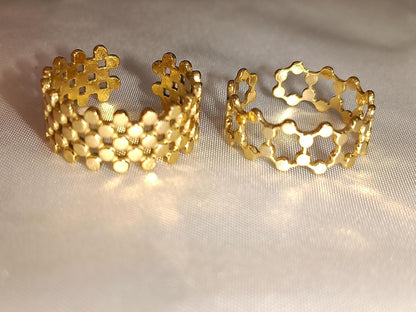 Set de Anillo Ajustable forma escalado italiano Inoxidable con Baño de Oro 18K regalos para ella