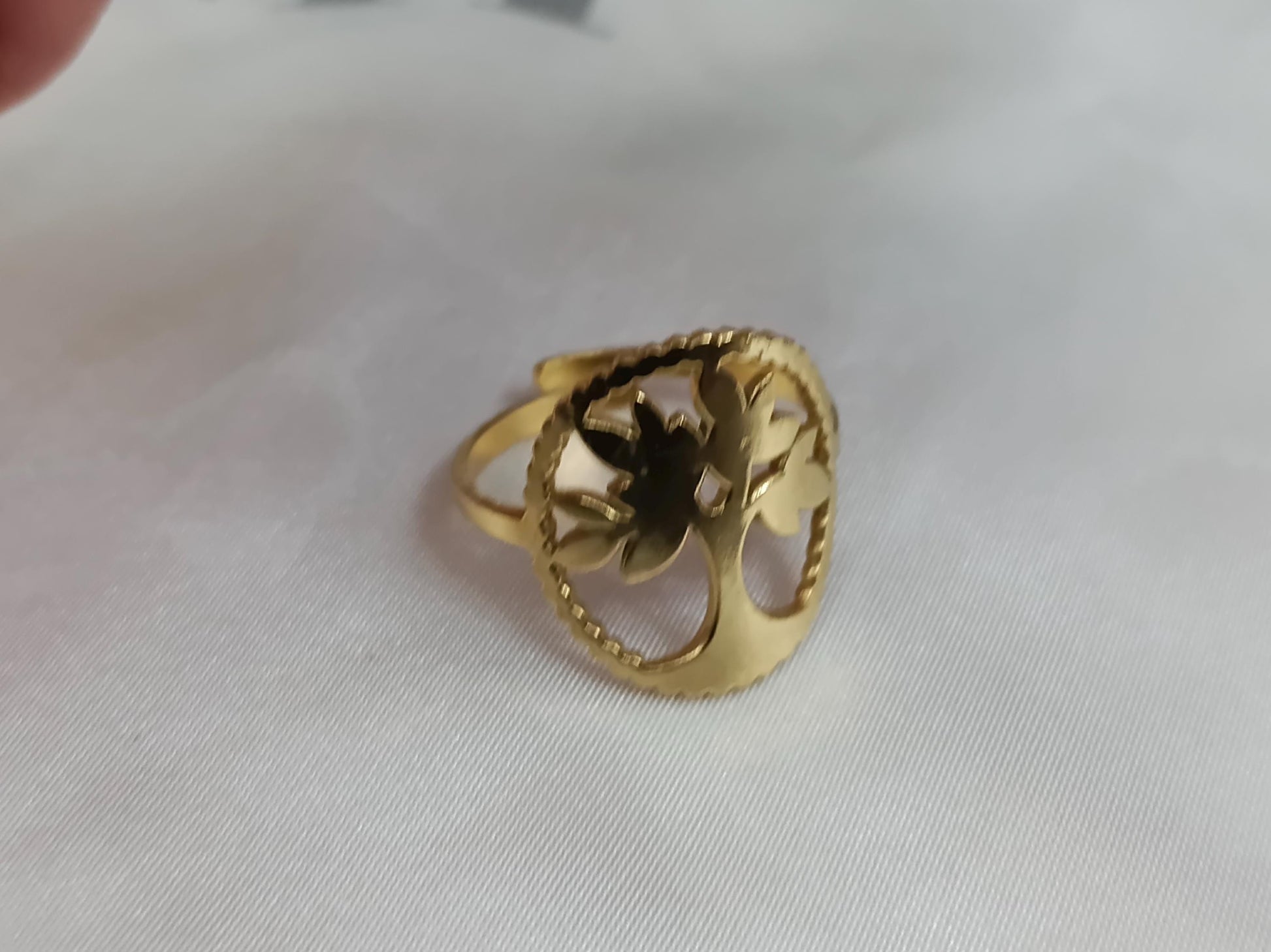 Anillo Abierto Ajustable árbol de la vida Acero Inoxidable - bañado en oro 18K para ella