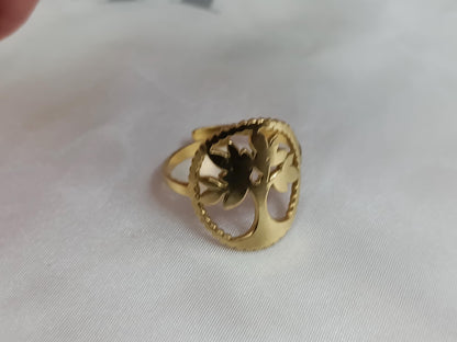 Anillo Abierto Ajustable árbol de la vida Acero Inoxidable - bañado en oro 18K para ella