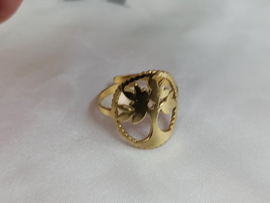 Anillo Abierto Ajustable árbol de la vida Acero Inoxidable - bañado en oro 18K para ella