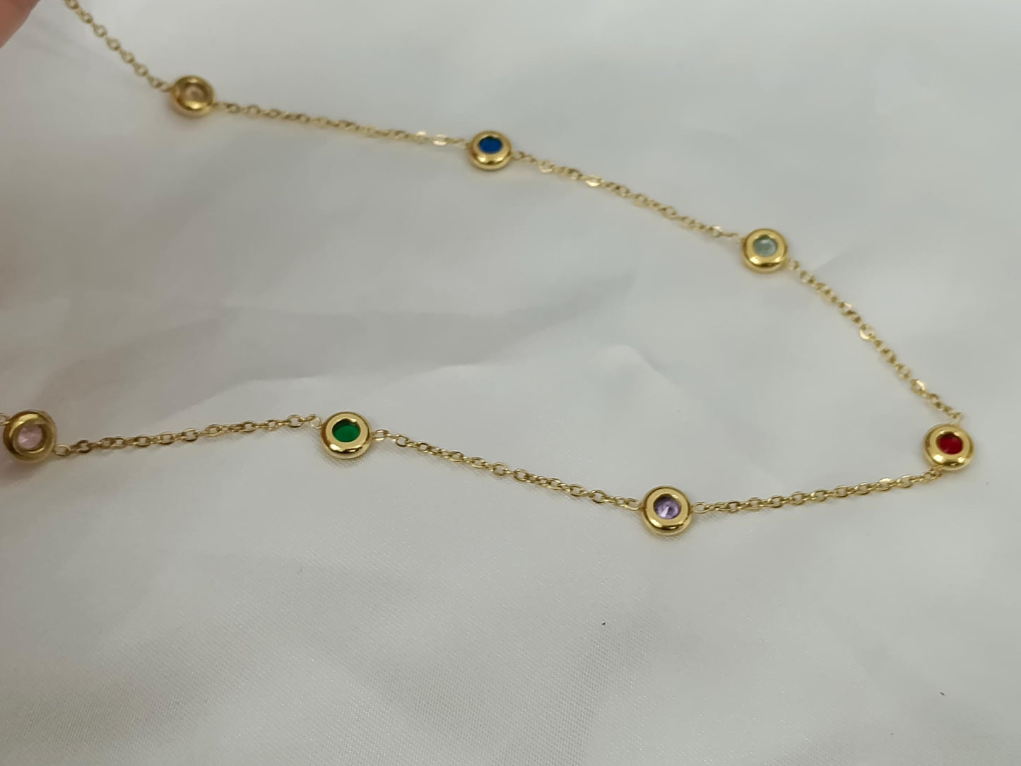 Collar con Cuentas de Circonita Premium multicolor acero inoxidable bañado en oro 18K para mujeres