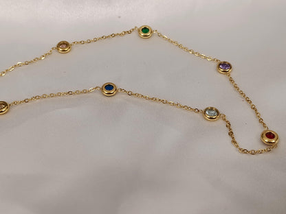 Collar con Cuentas de Circonita Premium multicolor acero inoxidable bañado en oro 18K para mujeres
