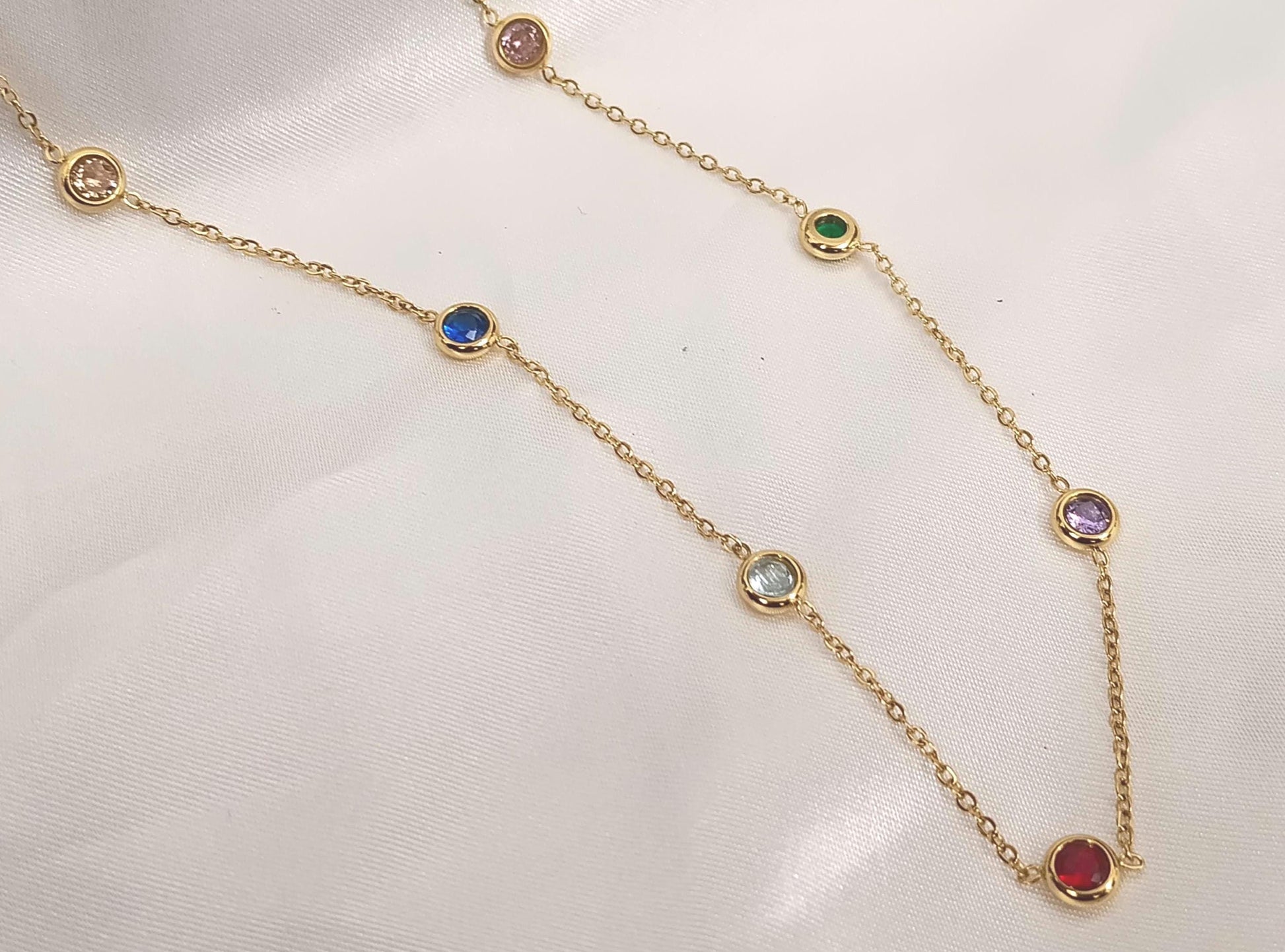 Collar con Cuentas de Circonita Premium multicolor acero inoxidable bañado en oro 18K para mujeres