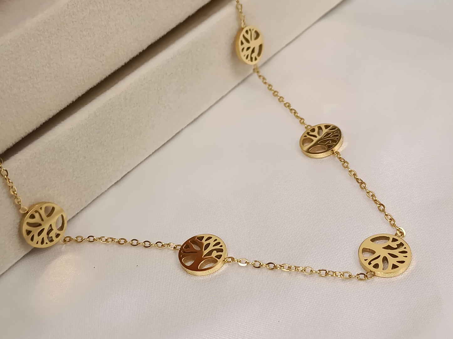 Collar de cuentas con arboles de la vida acero inoxidable bañado en oro 18K para mujeres