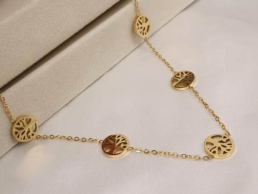 Collar de cuentas con arboles de la vida acero inoxidable bañado en oro 18K para mujeres