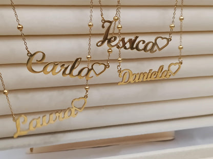 Collar con nombre personalizado acero inoxidable en Oro 18K (PVD) - 18" + 2" Ajustable para mujeres