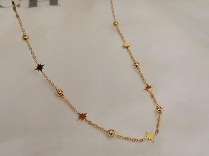 Collar con cuentas de estrellas polares con bolitas acero inoxidable oro bañado de 18K para mujeres