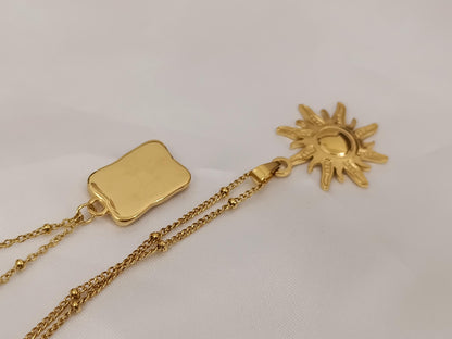 Collar con colgantes de sol y medalla acero inoxidable oro bañado 18K para mujeres
