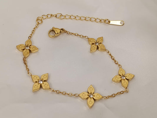 Pulsera con cuentas de trébol circonita acero inoxidable oro bañado 18K para mujeres