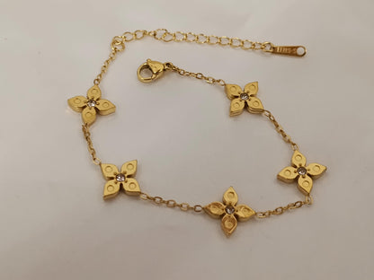 Pulsera con cuentas de trébol circonita acero inoxidable oro bañado 18K para mujeres