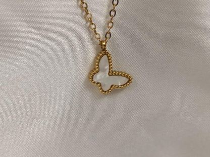 Collar de mariposa rojo y blanco acero inoxidable oro bañado 18K para mujeres