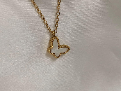 Collar de mariposa rojo y blanco acero inoxidable oro bañado 18K para mujeres