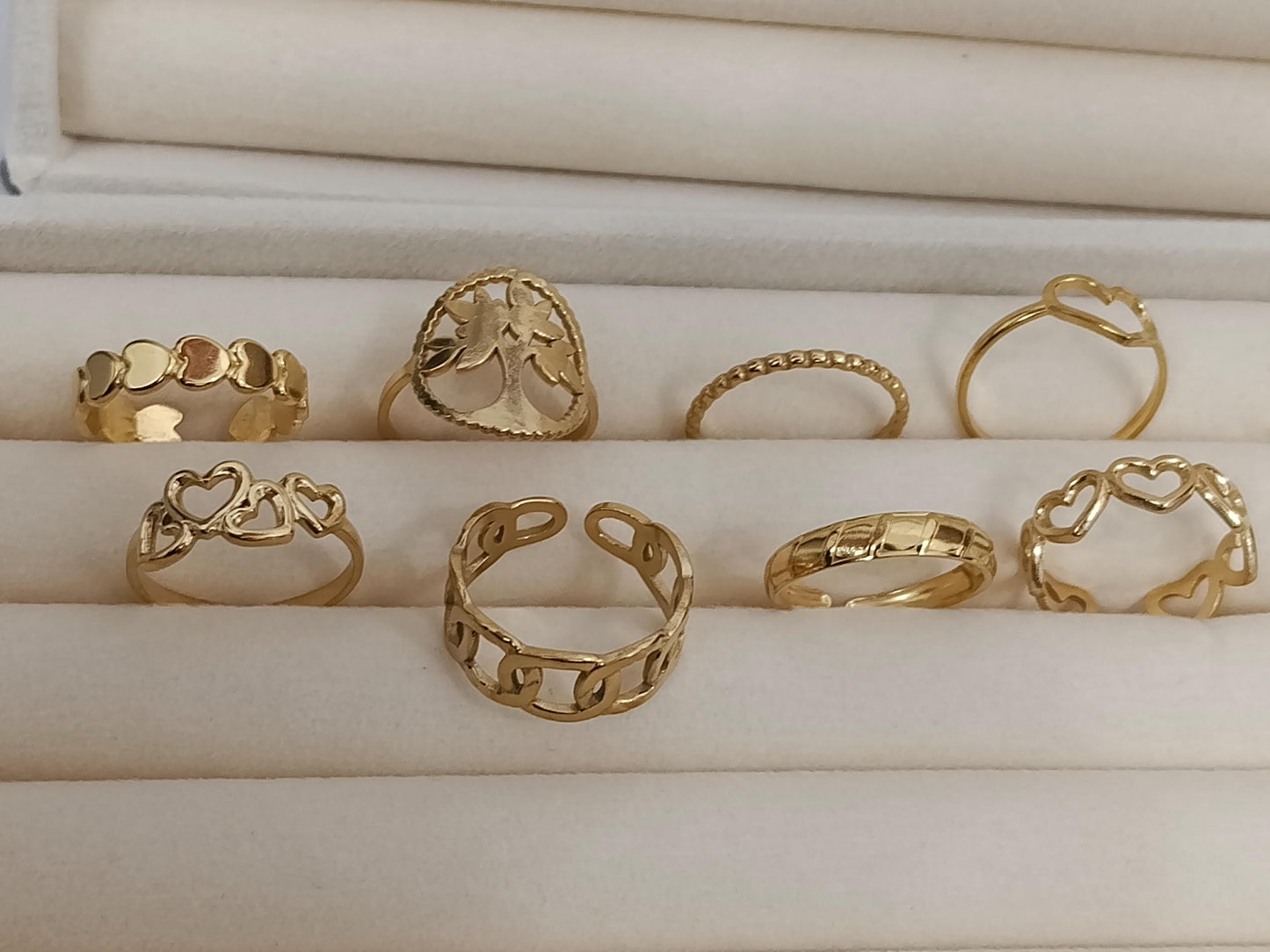Anillos de corazón, árbol , trébol talla ajustable de acero inoxidable bañado en oro 18K para mujeres