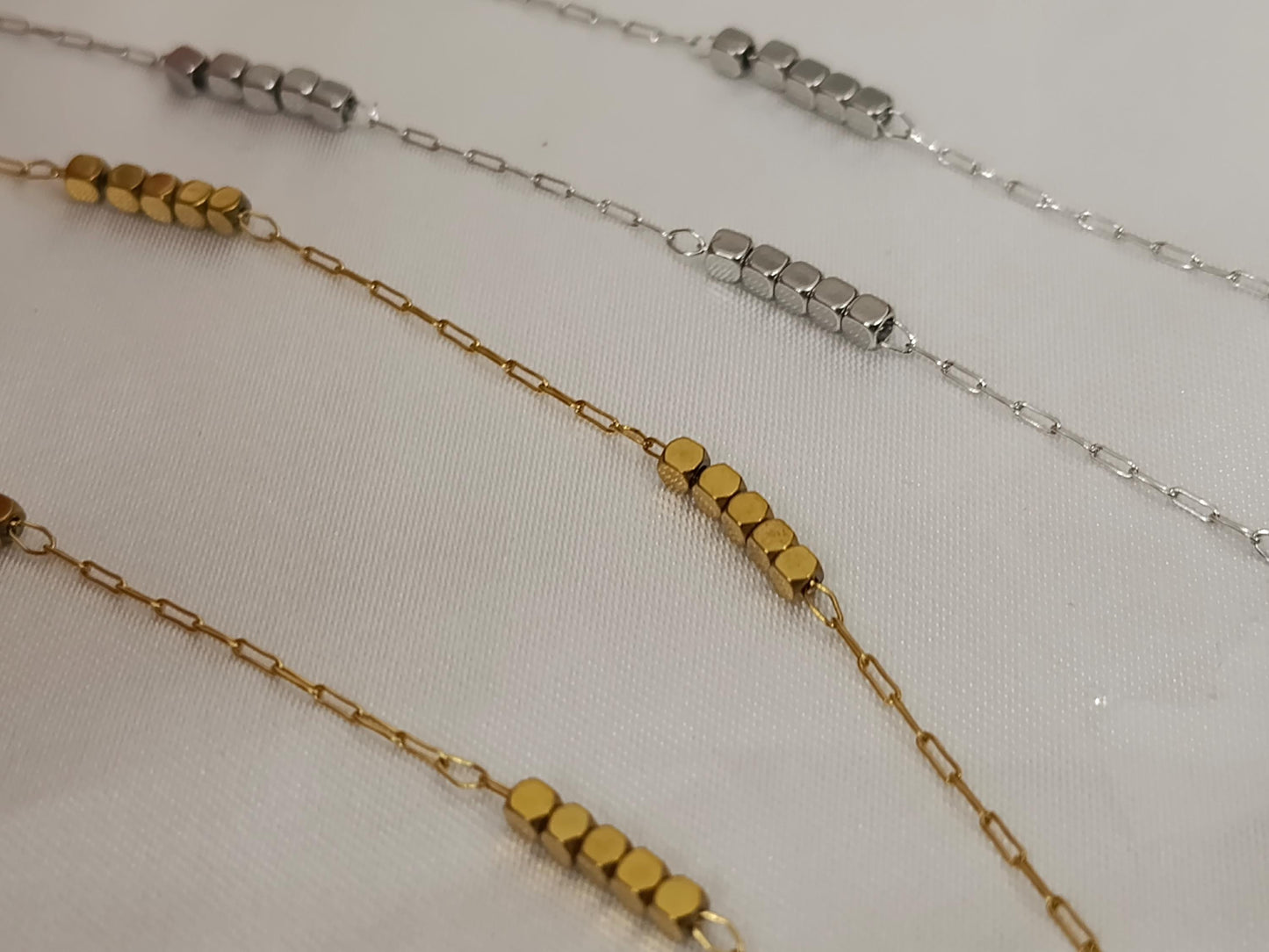 Collar fino de cuentas brillantes acero inoxidable oro bañado 18K para mujeres