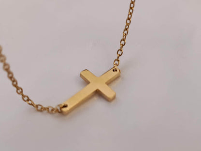 Collar con colgante Cruz Acero Inoxidable Chapado en Oro 18K Pulido Espejo,40cm más 5cm de extensión