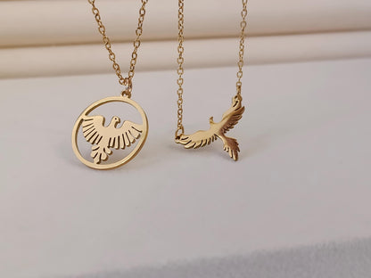Collar de Acero Inoxidable Oro 18K - colgante Fénix Efecto Espejo - 45cm 17.7 pulgadas para ella