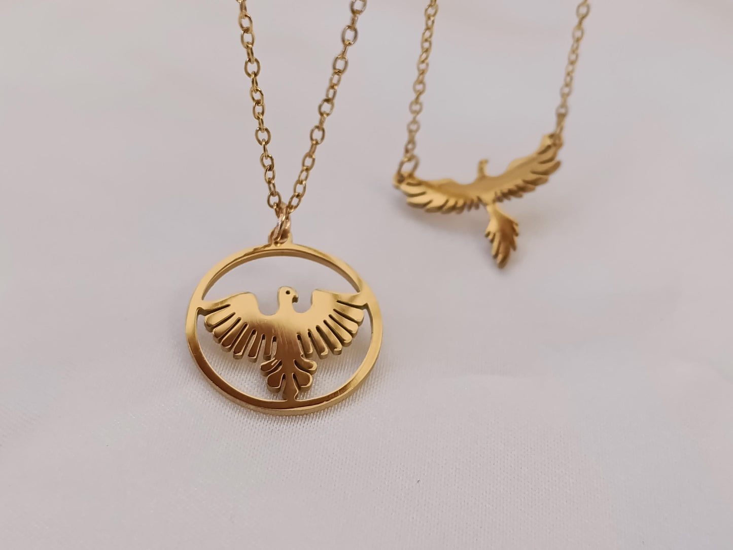 Collar de Acero Inoxidable Oro 18K - colgante Fénix Efecto Espejo - 45cm 17.7 pulgadas para ella