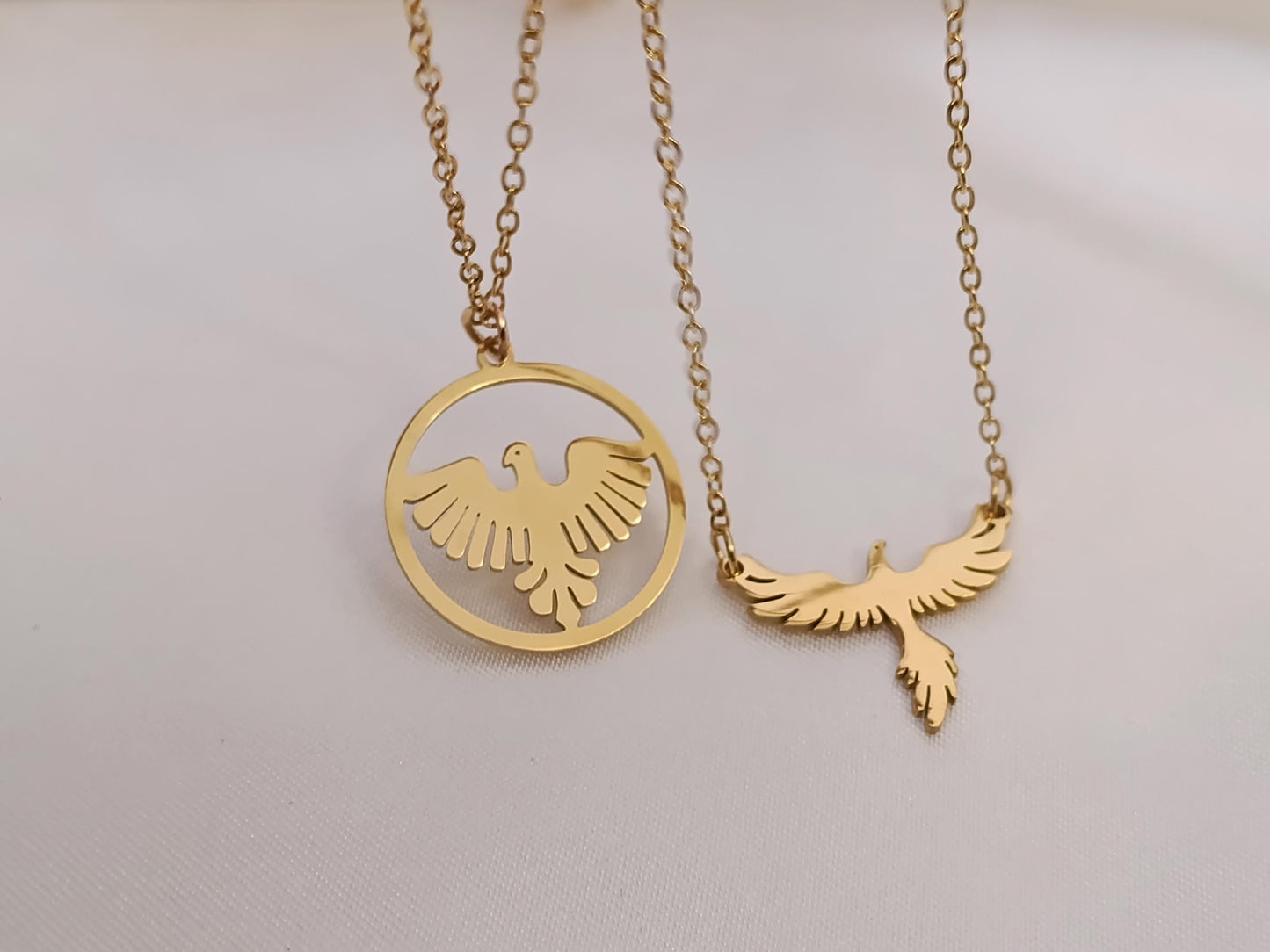 Collar de Acero Inoxidable Oro 18K - colgante Fénix Efecto Espejo - 45cm 17.7 pulgadas para ella