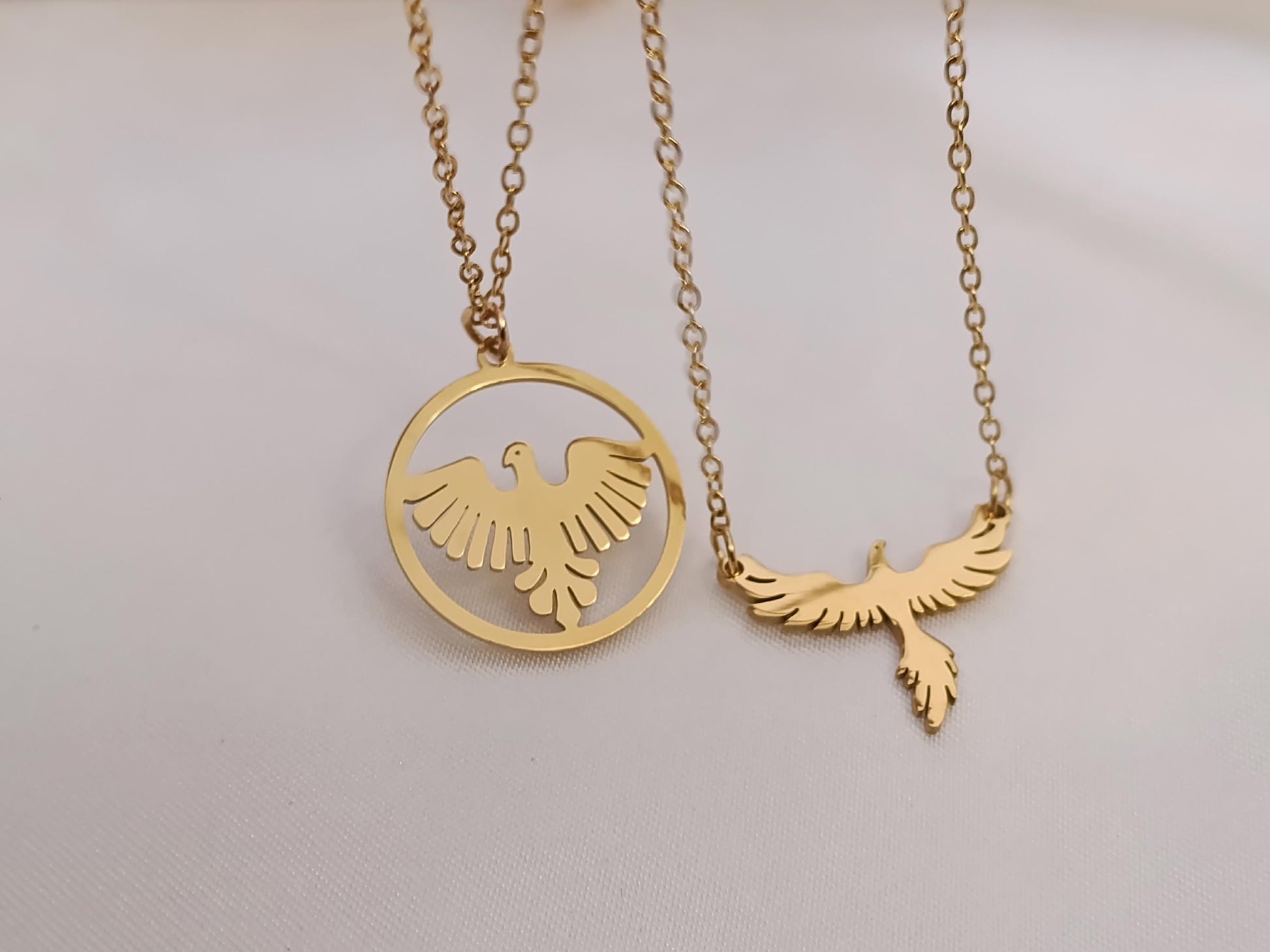 Collar de Acero Inoxidable Oro 18K - colgante Fénix Efecto Espejo - 45cm 17.7 pulgadas para ella