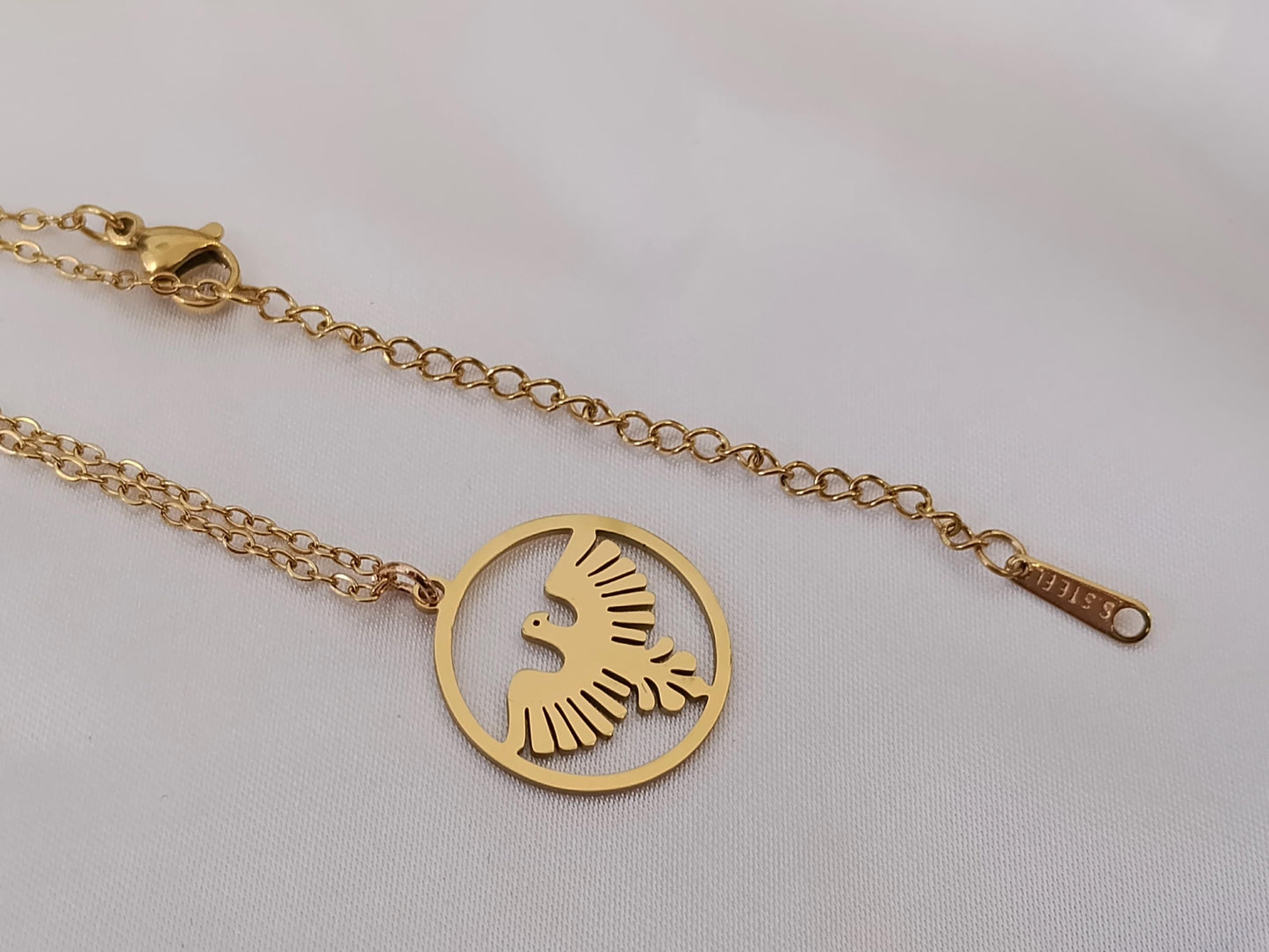 Collar de Acero Inoxidable Oro 18K - colgante Fénix Efecto Espejo - 45cm 17.7 pulgadas para ella