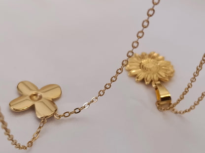 Collar con Colgante de Flor girasol en Oro 18K (PVD) - Acero Inoxidable - 16" + 2" /40cm+5cm extension para mujeres