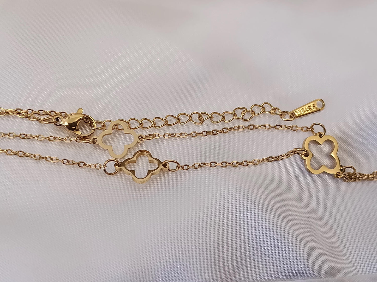 collar largo 55cm más extensión de acero con colgantes tréboles bañado en oro 18K resistente al agua collar para mujeres